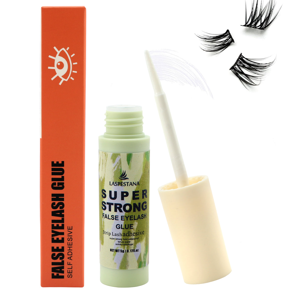 1 bottle Eyelash Adhesive Glue - Super Strong Hold for Up to 3 Days | Waterproof, Allergy-Free, and Odorless | Brush-On False Lash Extension Glue with All-in-One Formula | No Irritation or Itching 0.17 OZ /5g -white glue