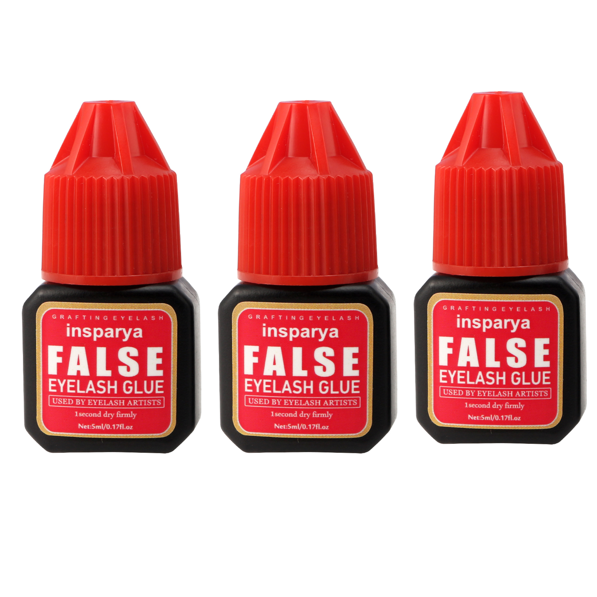 Insparya False Eyelash Glue，5ml/0.5Oz， Black false eyelash adhesive, high-quality formula, strong adhesion, waterproof, oil resistant, suitable for eyelash stylists to use (not for personal use)