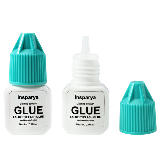 Insparya Super Adhesive Eyelash Extension Glue (0.17fl). (ounce /5 ml)/ Dries in 1-2 seconds/Lasts for 6-8 weeks. Adhesive/Free mascara eyelash products/Mascara shop, salon club, mascara artist uses super black mascara